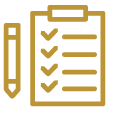 Yellow outline icon of a pencil beside a clipboard with five checkmarks and lines, suggesting a completed checklist or to-do list for funeral home resources.