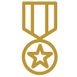 A gold medal icon with a star in the center, symbolizing excellence in funeral home resources, hangs from a ribbon on a light background.